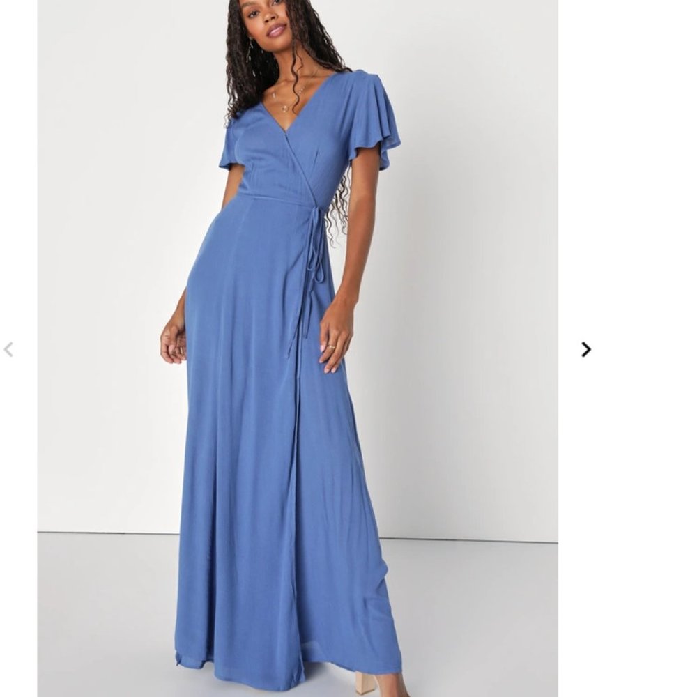 Lulu's NWT Heart of Marigold Denim Blue Wrap Maxi Dress - Size Small